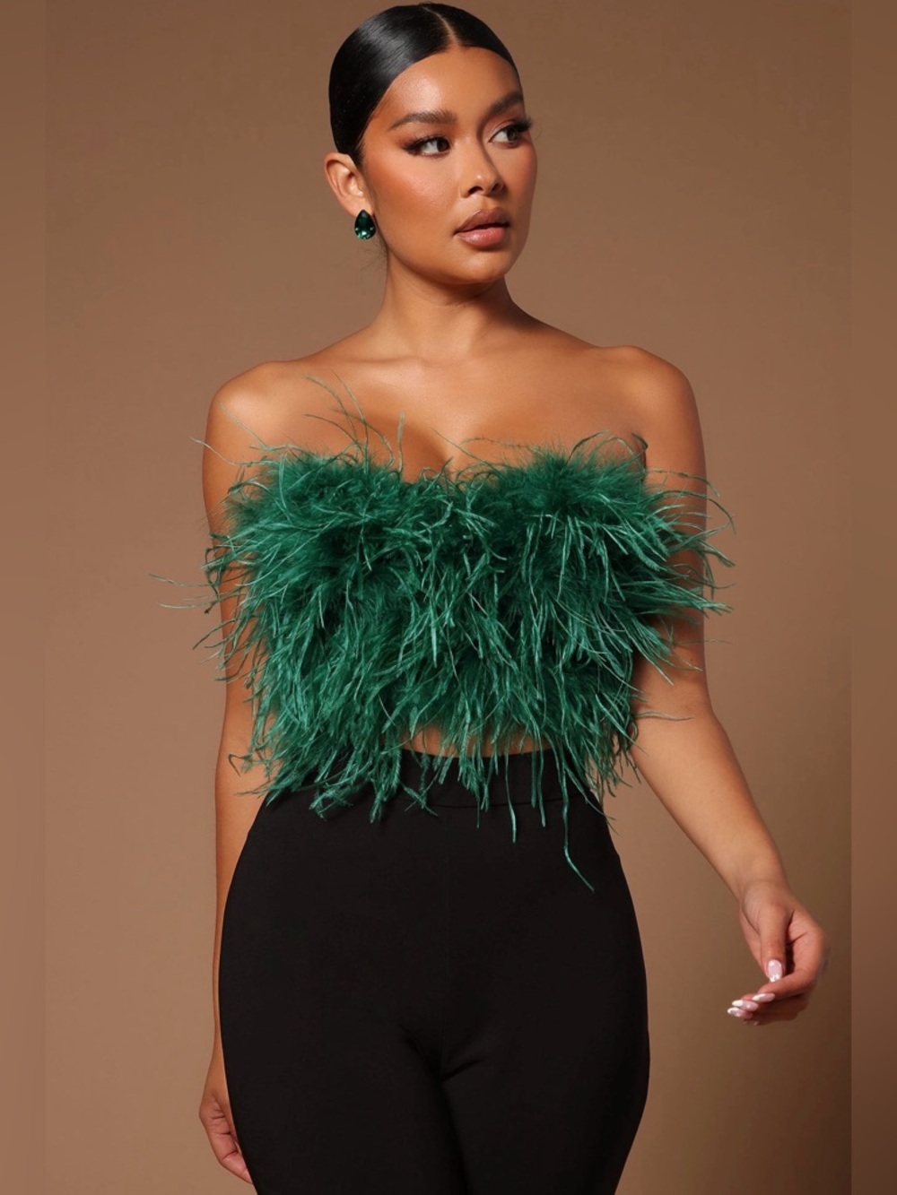 Fashion Nova Asalia feathered top - Emerald
